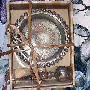 Nickel Finish Wine Stopper and Coaster Set